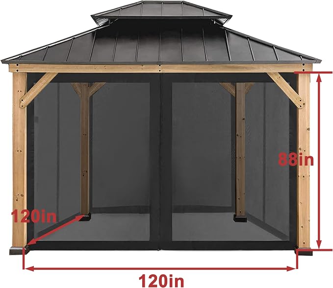 CoastShade Universal Replacement Canopy Mosquito Netting Screen Sidewalls Only for 10' x 10' Gazebo Canopy,Black