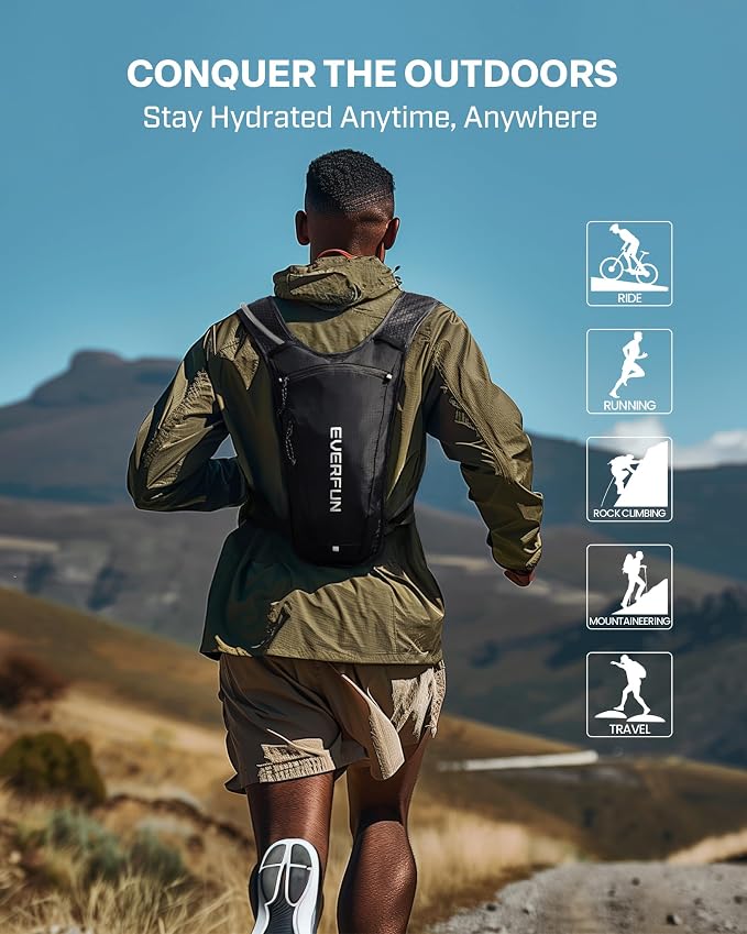 EVERFUN Hydration Backpack Running Vest Small Hiking Water Backpack with 1.5L Water Bladder, Updated Lightweight Reflective Hydro Pack 2.0 for Trail Running, Biking, Race, Marathons