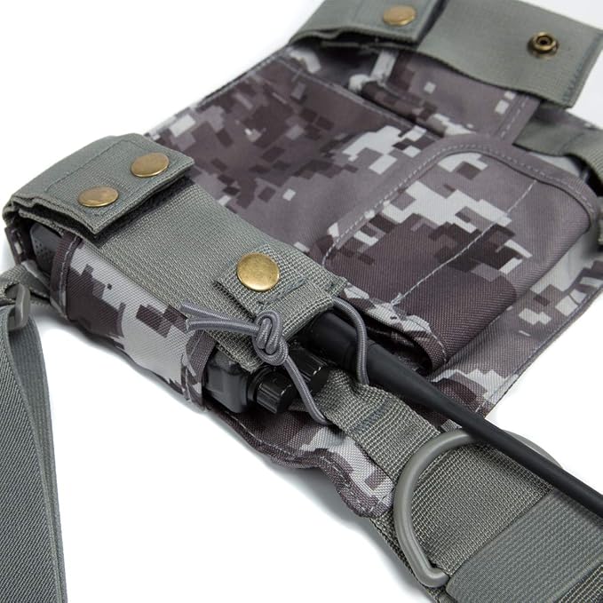 Radio Shoulder Holster Chest Harness Holder Vest Rig for Two Way Radio Chest Front Pack Pouch Walkie Talkie Case with Front Pouches for Kenwood Arcshell Retevis Baofeng UV-5R F8HP UV-82 888S(Camo)