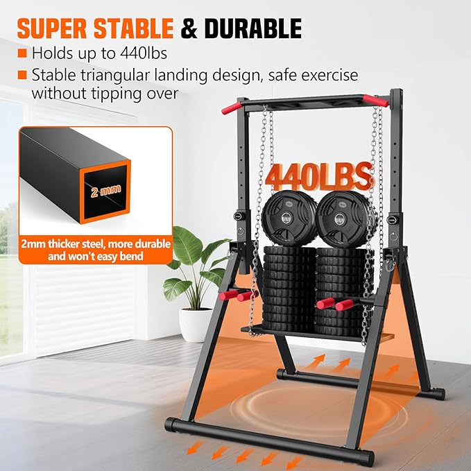 SERTT Foldable Power Tower Dip Station for Pull Ups, Dips & Push Ups, Upgraded Free Standing Pull Up Bar Station, Multi-function Workout Equipment for Home Gym Strength Training, Support 440LBS