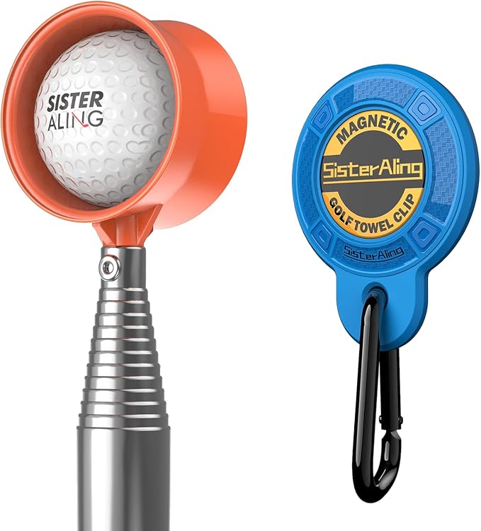 Water Telescopic Golf Ball Retriever and Magnetic Clip for Golf Towel
