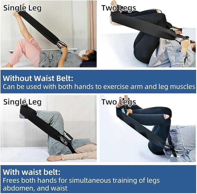 Leg Lifter Strap & Stretching Aid for Stroke Recovery, Hands-Free Physical Therapy Band for Elderly & Bedridden, Leg Rehabilitation Equipment for Knee Hip Surgery & Foot Drop (1 Foot)