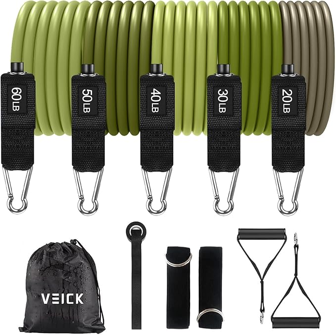 VEICK Resistance Bands Set, 10-150 LBS Stackable Exercise Bands with Handles, Ankle Straps & Door Anchor, Workout Bands for Home Gym, Yoga, Pilates, Physical Therapy for Men Women