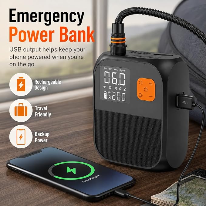 Susbie Paddle Board Electric Pump for Inflatables, Dual Stage Inflation & Deflation, Auto-Off, Wireless & Car Charging, for SUP Paddle Board, Air Mattress, Boat, Tent, Pool Float