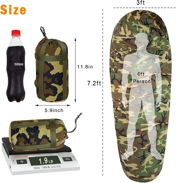 Akmax.cn Bivy Cover Sack for Military Army Modular Sleeping System, Waterproof Outer Shell for Sleeping Bag, Minimalist Stealth Shelter