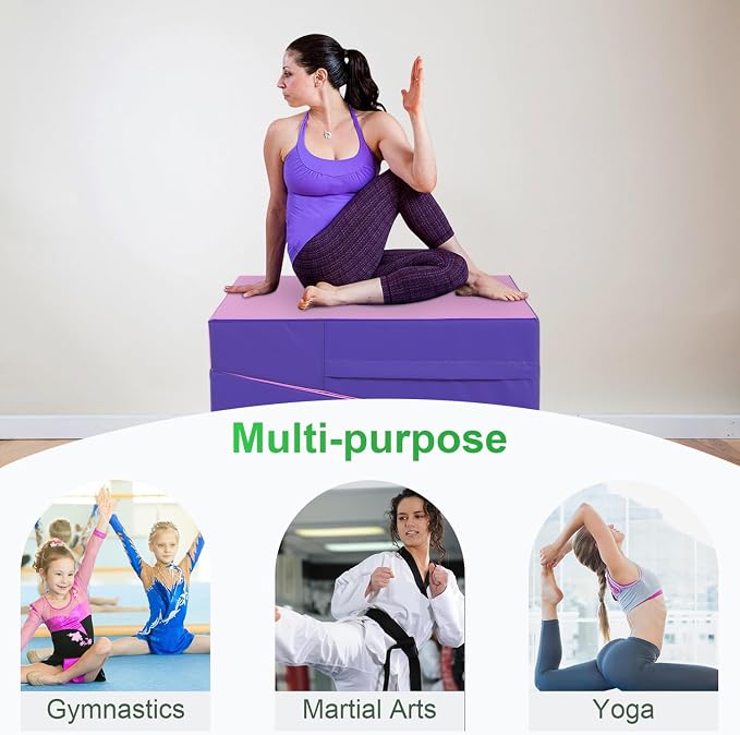 BestMassage Gymnastics Mat Incline Mat Tumbling Mat Folding Gymnastic Tumbling Mat Indoor/Outdoor Exercise Mat Home Gym Yoga Mat with Handle