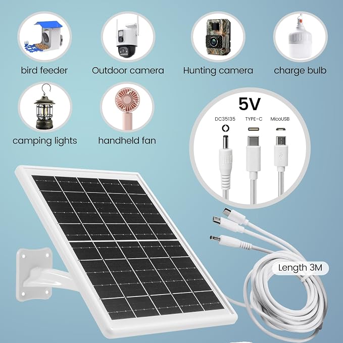 Solar Panel for Device DC 5V Type-C Micro USB DC Port builit in 12000mAh Battery for Cameras Also with 9.8ft Charging Cable IP65 Waterproof