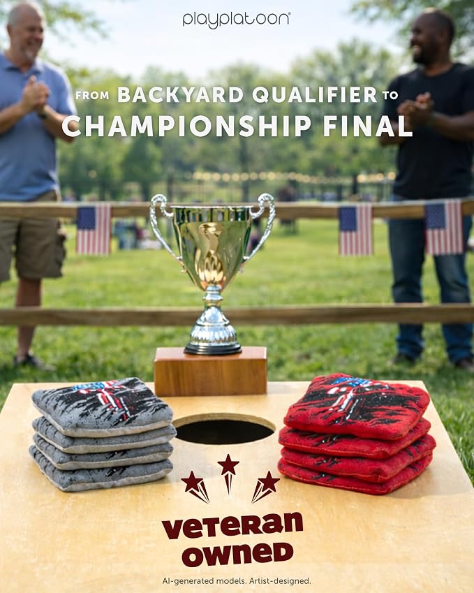 Play Platoon Pro Cornhole Bags Set of 8 - Professional Dual Sided Slick and Sticky Side Competition Corn Hole Bags - Tournament Series