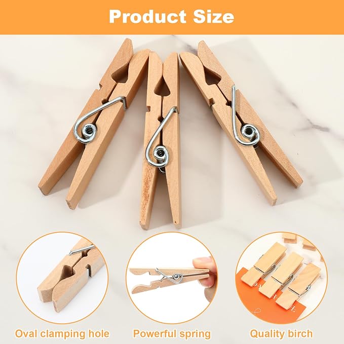 90 Pcs Large Wooden Clothespins Extra Wide 2.83 Inches Length Sturdy Wooden Clothespin Heavy Duty DIY Clips for Laundry Hanging Clothes Craft Food Opened Bags Display DIY