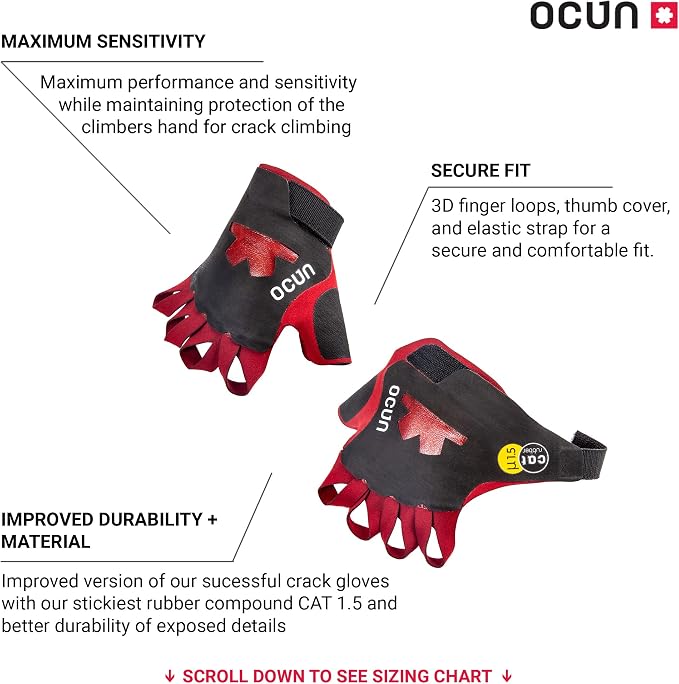Ocun Crack Gloves Pro for Advanced Rock & Crack Climbing, Lightweight Protective Outdoor Recreation Gloves