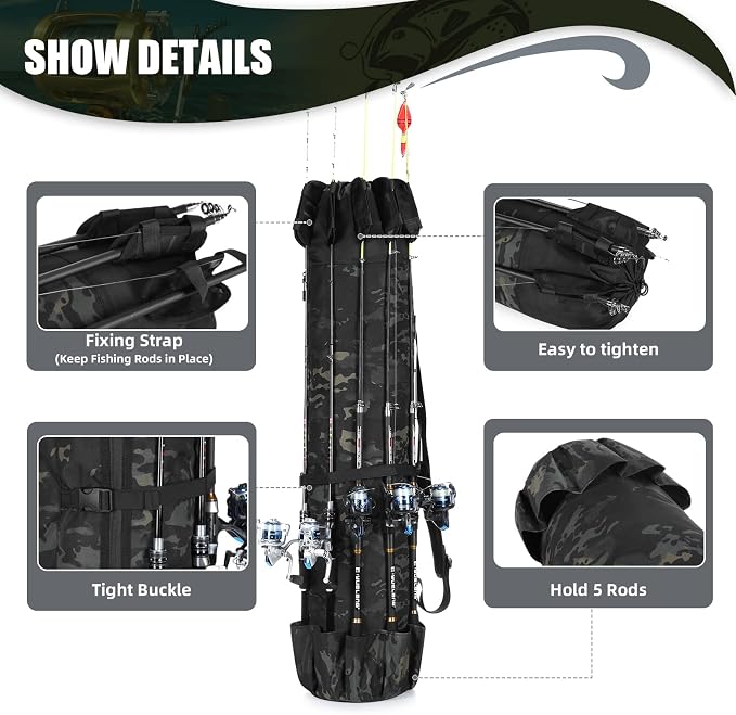 Fishing Pole Bag Rod Case, Folding Fishing Pole Bag Fishing Gear