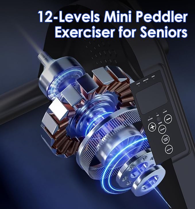 Under Desk Bike Pedal Exerciser for Seniors, 12-Level Electric Mini Exercise Bike with LCD, Quiet Motorized Arm & Leg Pedaler for Seniors