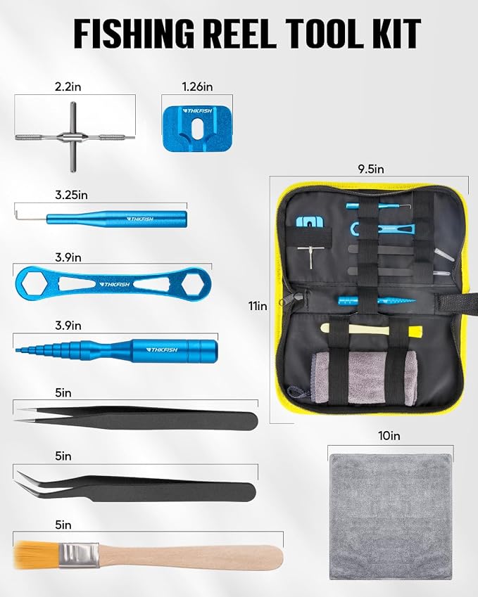 THKFISH Fishing Reel Maintenance Kit, Reel Repair Tool Kit, Fishing Reel Cleaning Set with Spool Pin Remover and 28 in 1 Screwdriver or 38 in 1 Electric Screwdriver