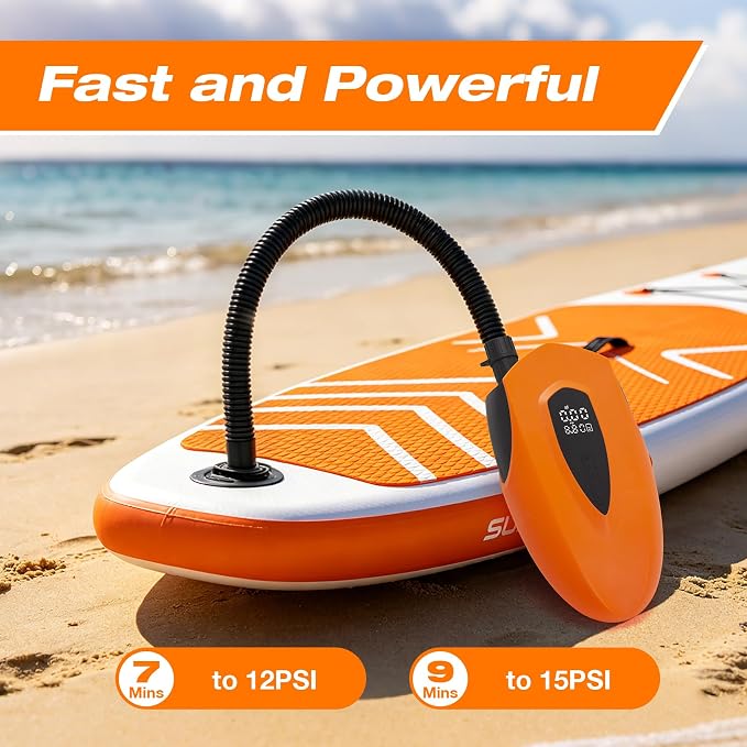 Rechargeable Paddle Board Electric Pump 12000mAH, 20PSI High Pressure SUP Pump, Intelligent Dual Stage Inflation & Deflation, Auto-Off, for Stand Up Paddleboards, Tent, Boat, Air Mattress