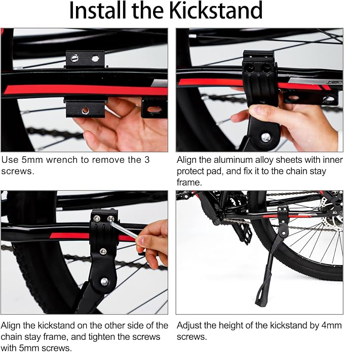 Cyfie Bike Kickstand for Adult's Bike, Adjustable Rear Side Bicycle Kickstand, Suitable for 24-29 inch Mountain Bikes, E-Bike, BMX, 700C Road/Hybrid Bikes, etc. Aluminum Alloy Maximum Holds 176lbs