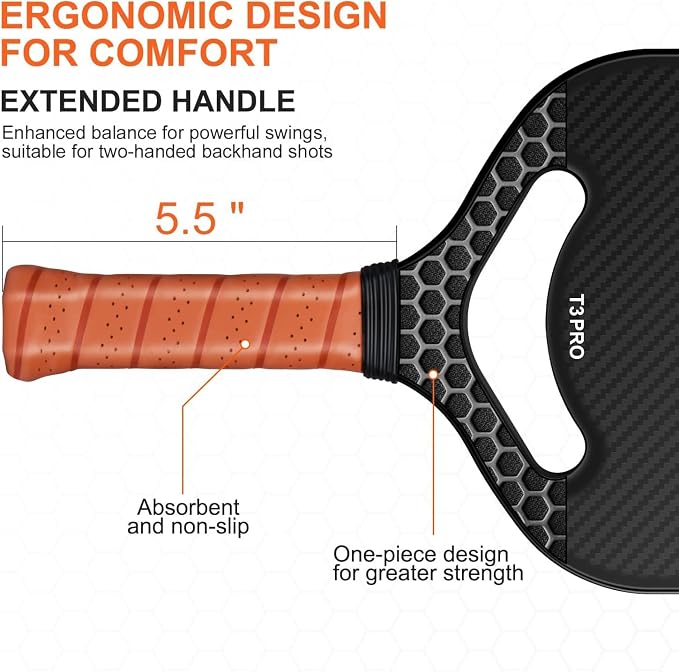 Carbon Fiber Pickleball Paddle with Aero Throat, USAPA Approved Pickleball Racket for Control, Polymer Honeycomb Core, Textured Carbon Grit Surface, 16mm Pickleball Paddles