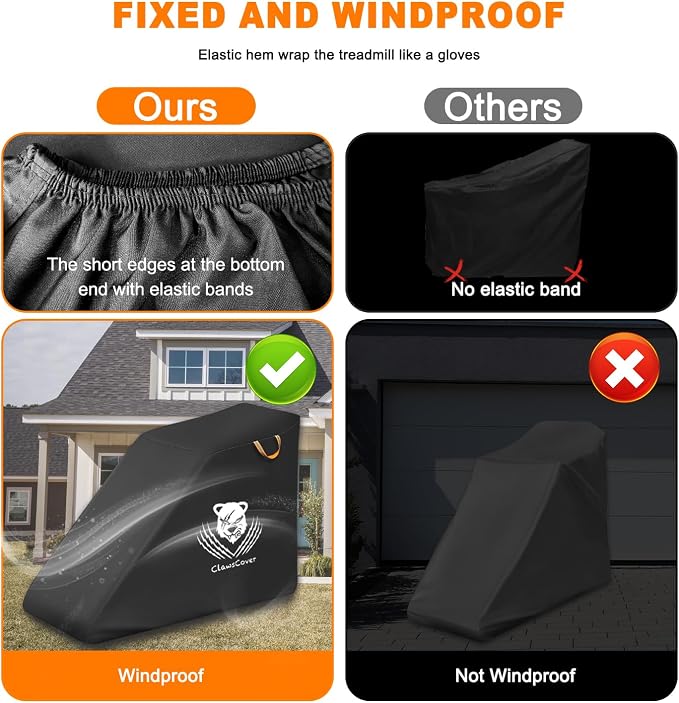 ClawsCover Treadmill Cover Waterproof Dustproof Running Machine Cover Exercise Workout Equipment Protective with Windproof Drawstring and Air Vents for Home Gym Indoor Outdoor