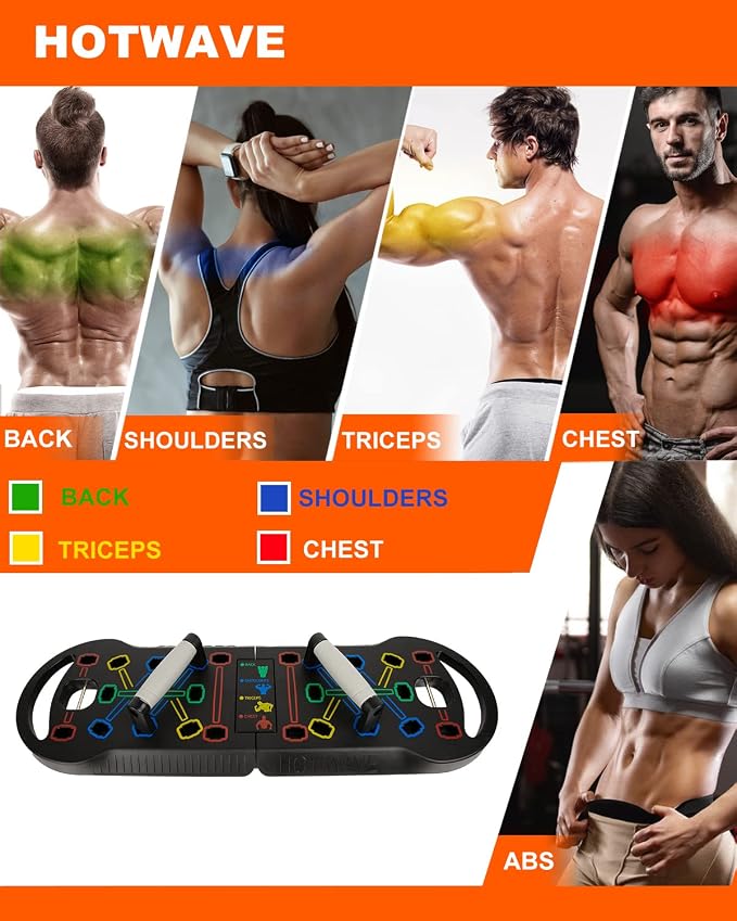 HOTWAVE Push Up Board Fitness, Portable Foldable 20 in 1 Push Up Bar at Home Gym, Pushup Handles for Floor. Professional Strength Training Equipment For Man and Women