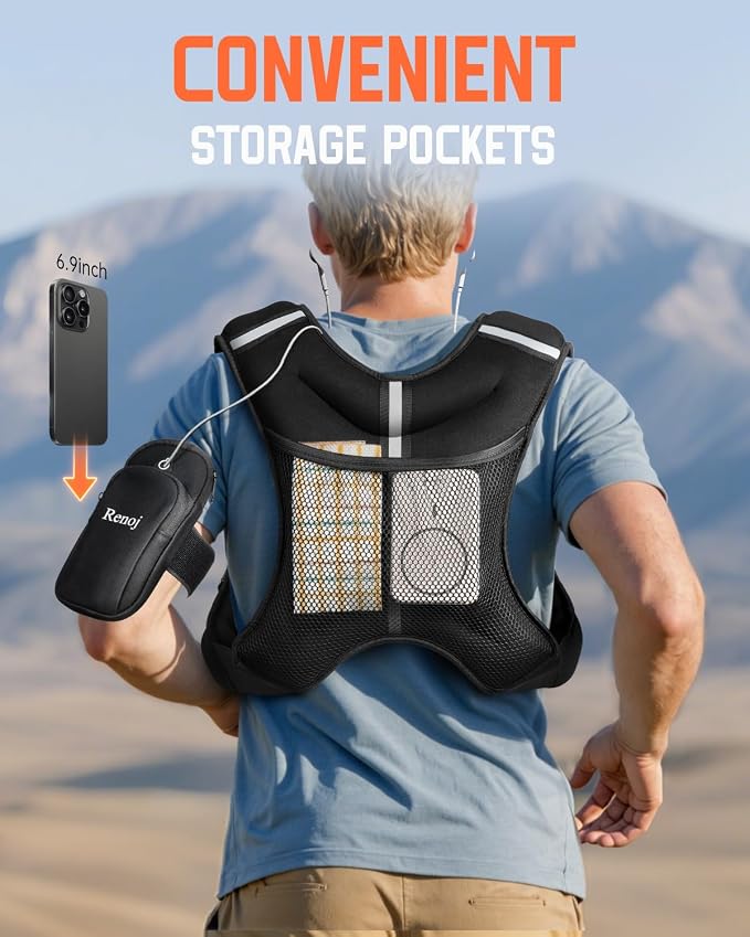 Renoj Weighted Vest for Women Men: Available in 6lb/8lb/10lb/11lb/12lb/14lb/16lb/20lb Fixed Weights for Walking, Running, Training, Exercise, Weight Loss - With Reflective Strips and Storage Pocket