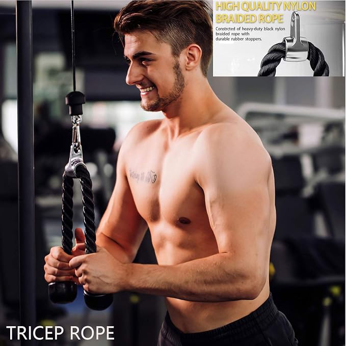 Cable Machine Attachments Home Gym, Triceps Rope, V Handle Cable Attachment,39inch LAT Pull Down Bar, Straight Rotaing Bar