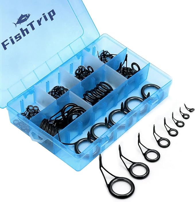 FishTrip Rod Repair Kit 40&85pcs Fishing Rod Tip Guide Repair kit Single Leg Ceramic Ring Fishing Pole Eyelets Replacement Kit