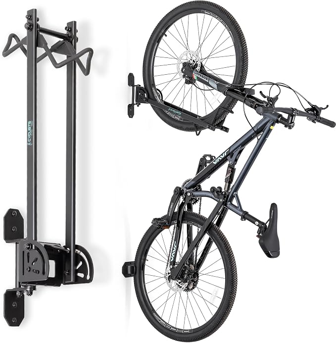 cyclists Bike Rack Garage - Wall Mount Bikes Storage - Vertical Bike Rack Bike Hanger for Road, Hybrid, MTB or BMX Bikes