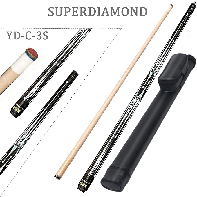 SUPERDIAMOND Pool Cue Stick Set Billiard Cue Sticks with Hard Case, 2-Pieces 58" Pool Table Sticks, 12.5 mm Tip Pool Queue,Pool Stick Set for Home Recreation, Billiards Clubs, Training