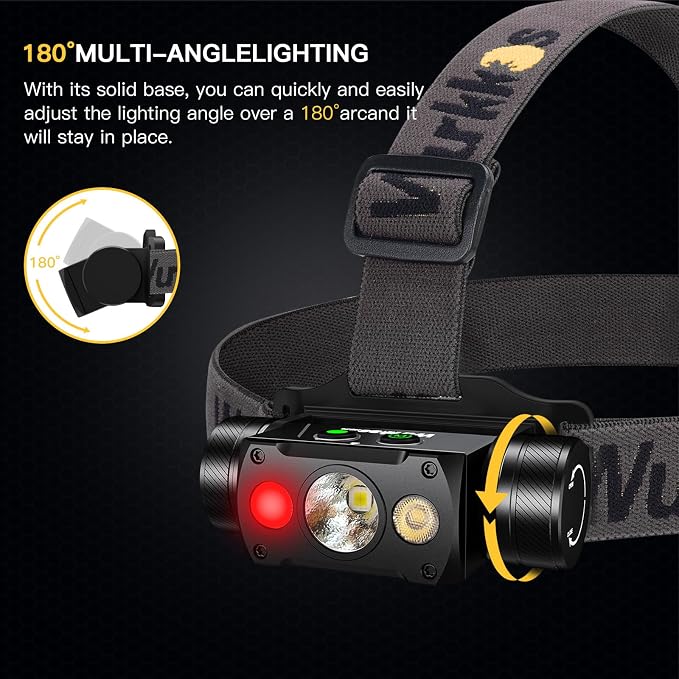 Wurkkos HD50 4000 Lumens Rechargeable Headlamp with Red Light,90CRI Bright LED Headlamp with 6 Modes, Dual Switch and Magnetic Base,IP67 Waterproof USB C Rechargeable Head Lamp for Camping Repairing