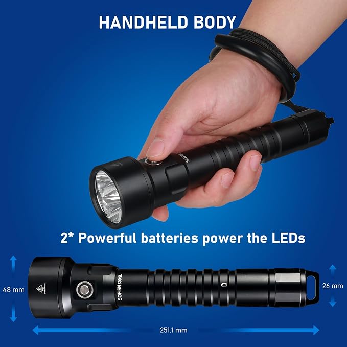 SOFIRN SD09L Scuba Diving Flashlight 6800 High Lumens, Super Bright LED Underwater Dive Light with Rechargeable Power, IPX8 Waterproof Submersible Torch for Night Cave Dives