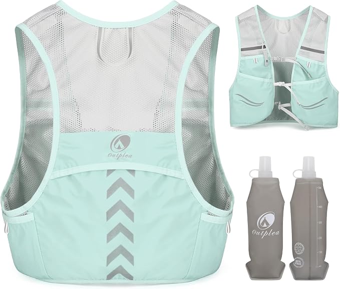 Lightweight Running Vest with 2pcs 500ml Water Bottle for Men Women, Reflective Water Vest Hydration Pack Hydropack for Hiking, M/L