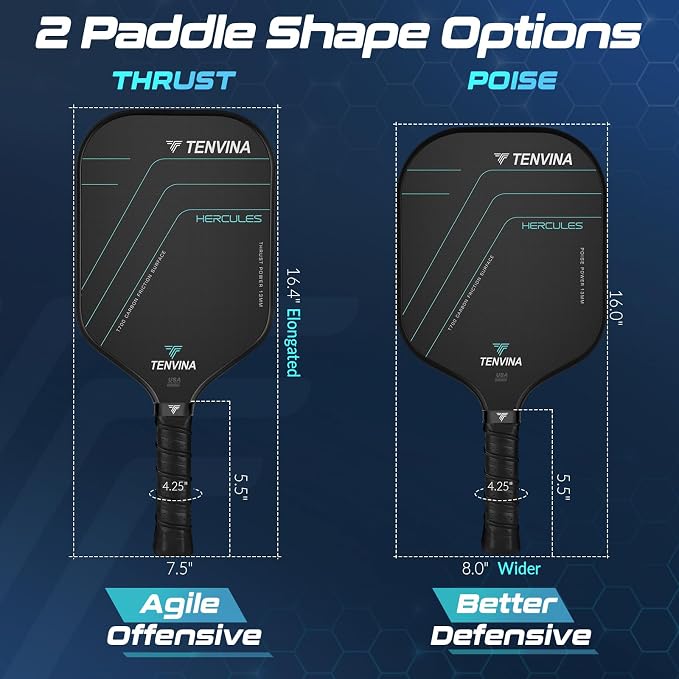 TENVINA Pickleball Paddles, Multi-Layer T700SC Textured Carbon Fiber Pickleball Paddle, Pickle Ball Paddle with Strong Spin & Power Surface, 4-Types of Shapes and Thicknesses, USAPA Approved