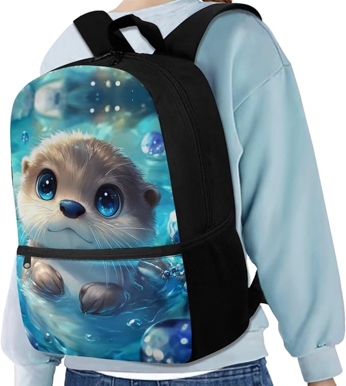 Otter Backpack for Girls Kids School Bag with Lunch Bag Pencil Case and Water Bottle Holder Set of 4 Boys Daypack Travel Bag Satchel Bagpack Back to School Accessories