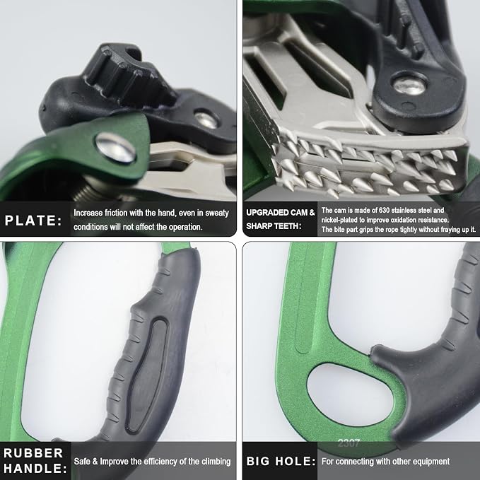 UIAA & CE Certified Climbing Rappelling Equip Hand Ascender Left Right Hand for 8-13mm Rope 4kN