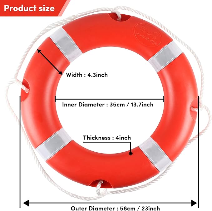 Life Ring for Boating Safety - 23" and 28" Boat Safety Throw Rings with Reflective Strip and Grab Lines