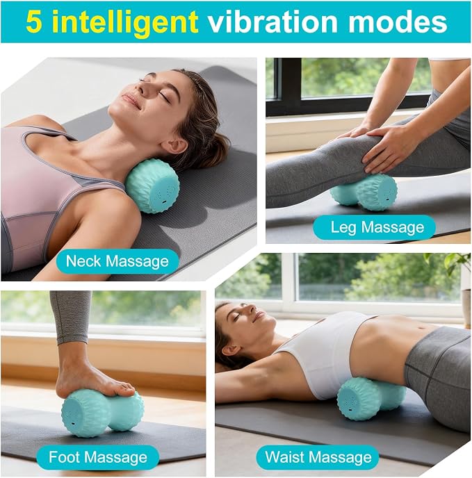 HODEMI Vibrating Peanut Massage Ball with Heat, Deep Tissue Trigger Point Massager for Back, Neck & Spine, Double Lacrosse Design for Myofascial Release & Muscle Relaxation