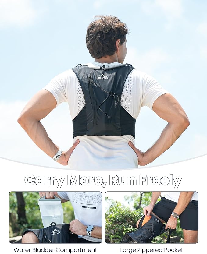 Zelvot Running Vest for Women Men, Lightweight Hydration Backpack with 2L Water Bladder, USA Original Patent, Adjustable Reflective Running Hydration Vest for Marathon Hiking Cycling