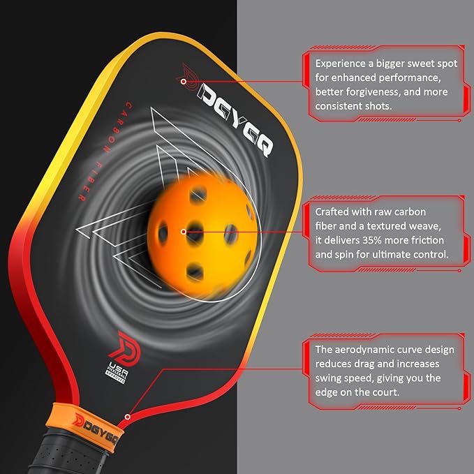 DGYGQ Pickleball Paddles with Polypropylene Honeycomb Core, T700SC Power Carbon Fiber Pickleball Paddle, Increased Power for Ultimate Spin & Consistency