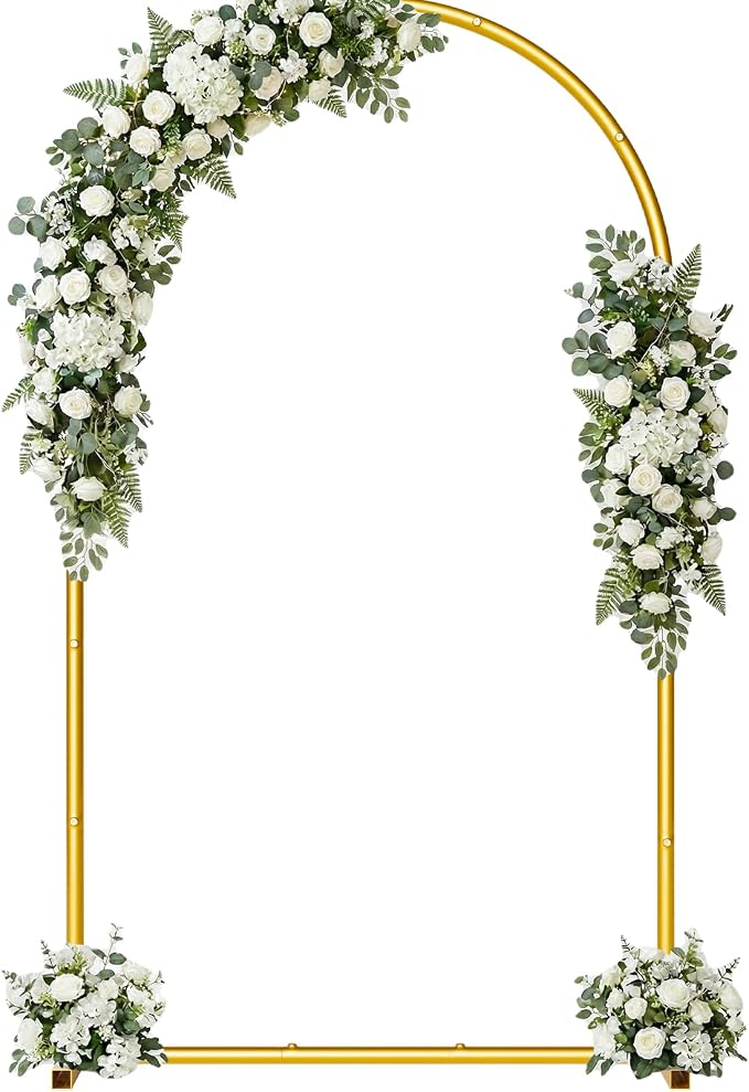 7.2FT Metal Wedding Arch Backdrop Stand,Stable Balloon Arch Frame for Wedding Ceremony Birthday Party Baby Shower Graduation Anniversary Floral Decoration,Gold