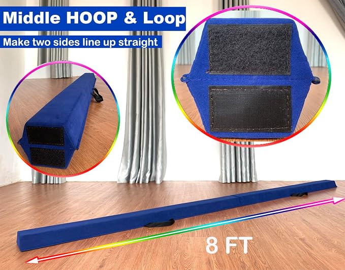 MARFULA 6 FT / 8 FT / 9 FT Folding Gymnastics Beam Foam Balance Floor Beam - Extra Firm - Suede Cover - Anti Slip Bottom with Carry Bag for Kids/Adults Home Use