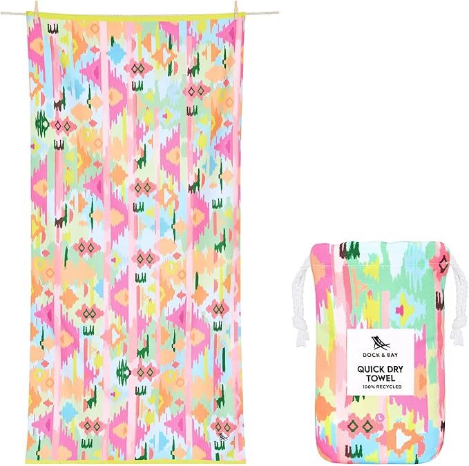 Dock & Bay Beach Towel - Quick Dry, Sand Free - Compact, Lightweight - 100% Recycled - Includes Bag - Ibiza Glow - Extra Large (200x90cm, 78x35)