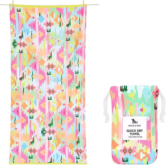 Dock & Bay Beach Towel - Quick Dry, Sand Free - Compact, Lightweight - 100% Recycled - Includes Bag - Ibiza Glow - Extra Large (200x90cm, 78x35)