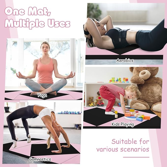 Goplus Gymnastics Mat, Folding Tumbling Mat with Carry Handles, Hook & Loop Fasteners, 4 Panels for Fitness Exercise Yoga Stretching Aerobics Workouts, Thick Gym Mats for Home