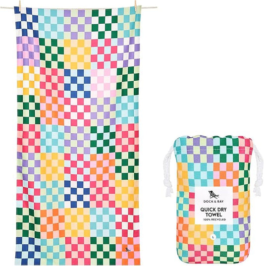 Dock & Bay Kid's Towel - for Beach Use - Quick Dry, Sand Free - Compact, Lightweight - 100% Recycled - Includes Bag - Check Me Out, Medium (130x70cm, 51x28)