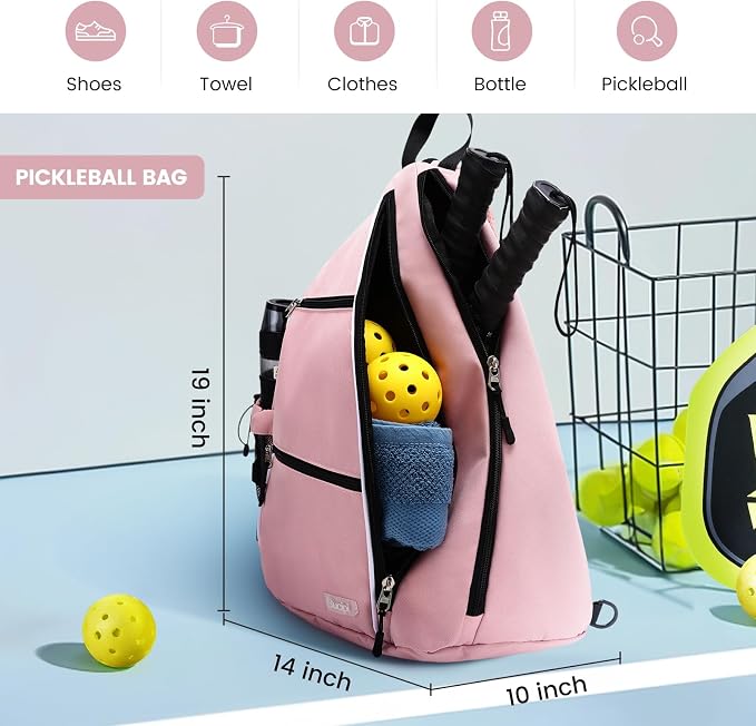 Sucipi Pickleball Bag - Men's & Women's Pickleball Backpack, Adjustable Sling Bag w/Fence Hook/Large Capacity/Safety Pocket