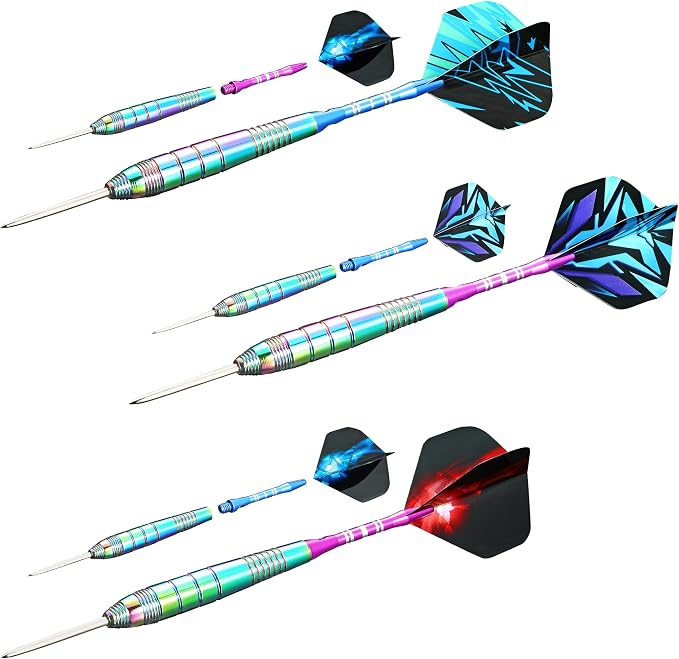 WINSDART Steel Tip Darts 12 Pack Set with Nonslip Iron Barrel Aluminum Dart Shafts and Flights Darts Sharpener an Gift Box