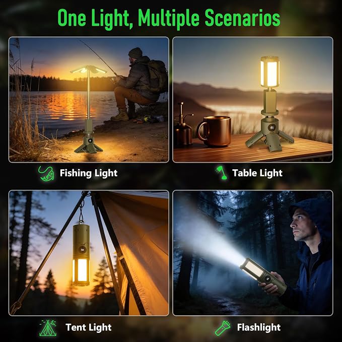UBeesize Telescopic Camping Lights with Stand, 14000mAh Rechargeable Camping Lantern with Display, Tripod Light with Hook, IPX5 Waterproof Portable Tent Light for Camping, Fishing, Power Outages