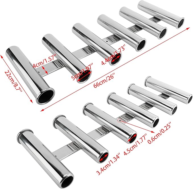 YaeMarine Fishing Rod Holder 316 Stainless Steel Fishing Rod Rack 3Tube/4Tube/5Tube/6Tube Mirror Finish for Marine Boat Yacht Camper