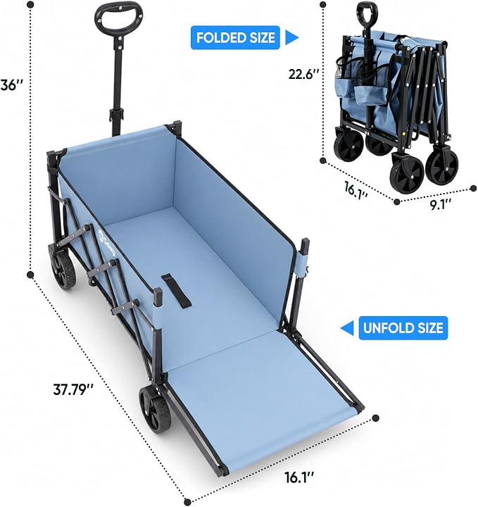 Sekey Collapsible Wagon Cart with Drop-Down Tailgate, 300 lb Capacity