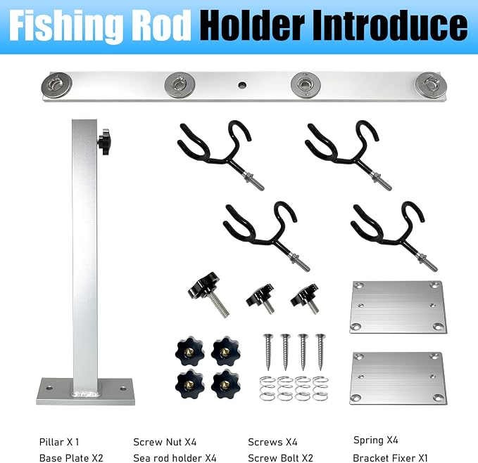 Fishing Rod Holder for Boat,Marine Fishing Pole Rack with The Function of Holding Four Fishing rods and 360 Degree Rotation & Adjustable Height,Includes mounting Plate.