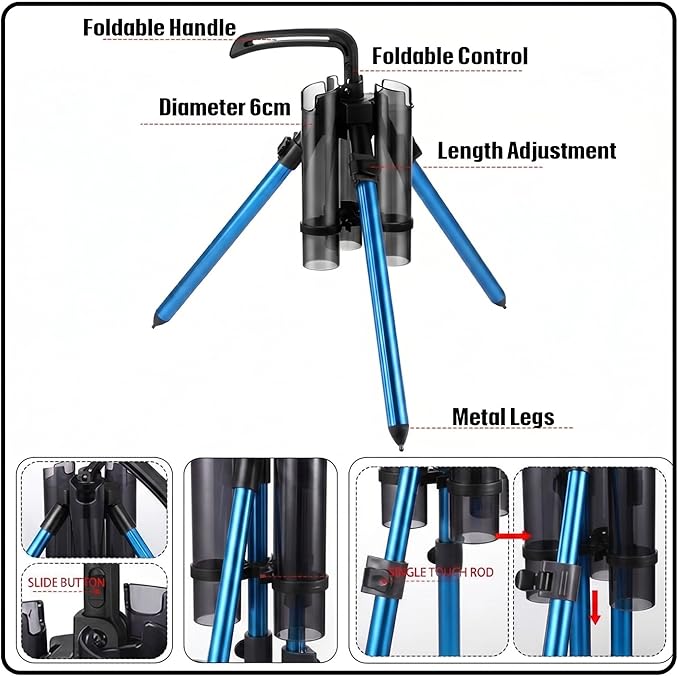 Gisafai Fishing Rod Carrier Surf Fishing Holder Foldable Pole Holder Stand 3 Rod Portable Vertical Beach Pole Storage Freestanding Rack for Fisherman Garage Home Outdoor